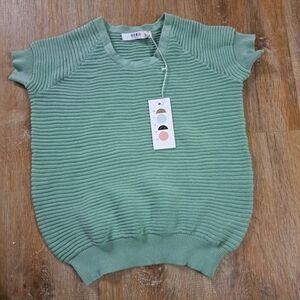 BLANC Kids Sage Green Ribbed Short Sleeve Crew Neck Sweater Girl's Size 8 NWT